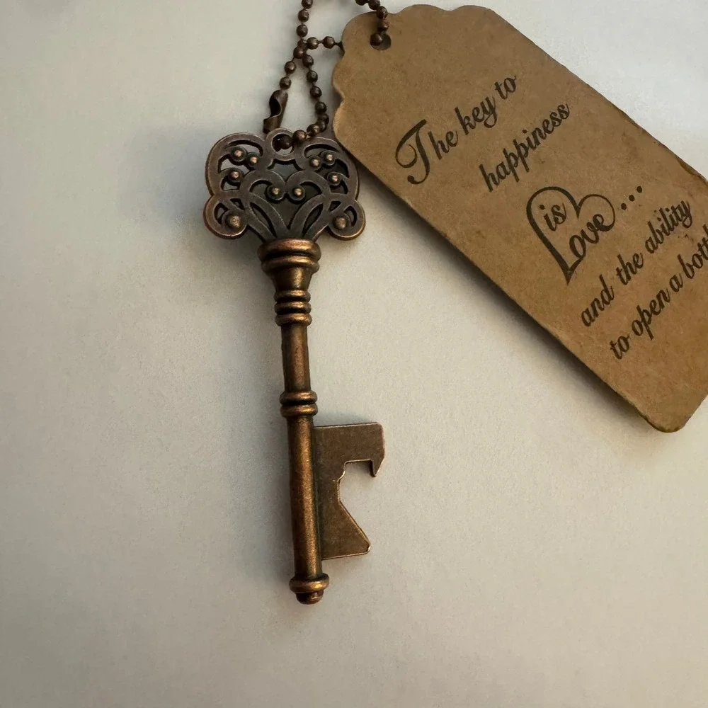 Key To Happiness Bottle Opener Favor Tag Wedding‎ Bronze Party Decor